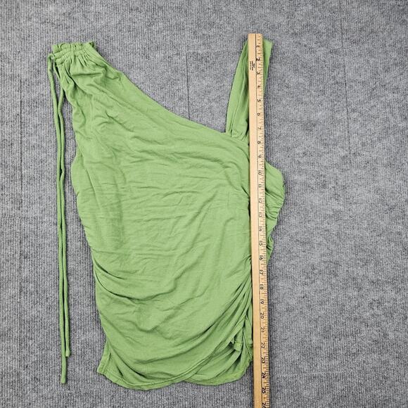 Free People Top Womens XL Dancing In The Sand Ruched Festival Asymmetrical Green - Picture 3 of 6